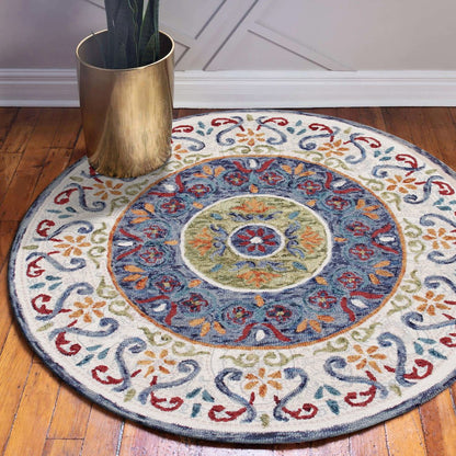 Floral Medallion Mosaic Round Rug