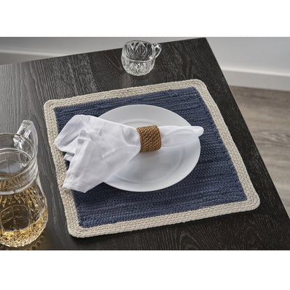 Vitality Indigo Bordered Hand-Loomed Square Placemat, Set of 4