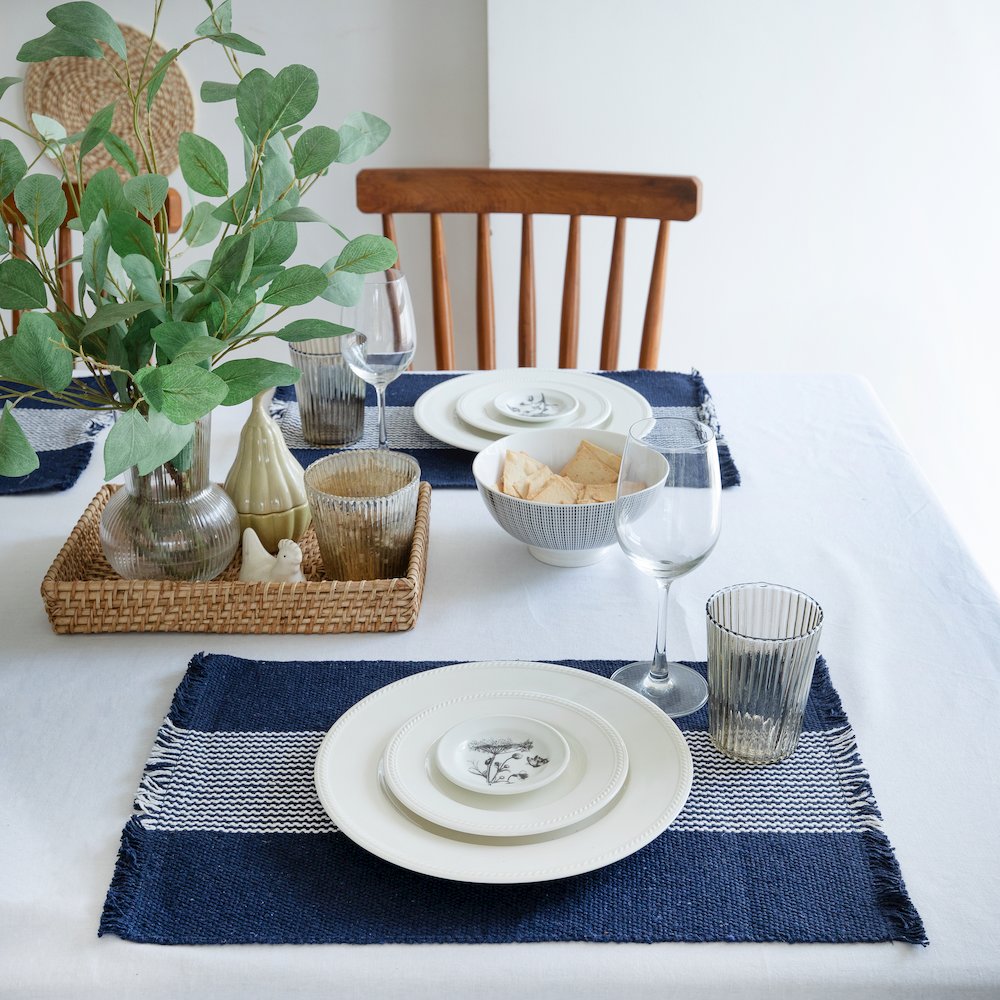 Harbor Navy Striped Handloomed Rectangular Placemat, Set of 4