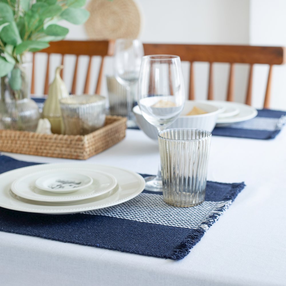 Harbor Navy Striped Handloomed Rectangular Placemat, Set of 4