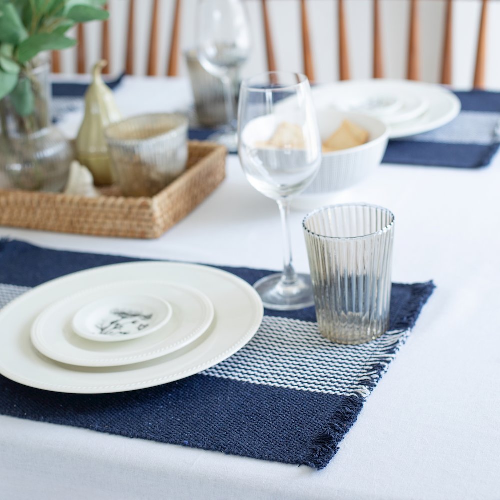 Harbor Navy Striped Handloomed Rectangular Placemat, Set of 4