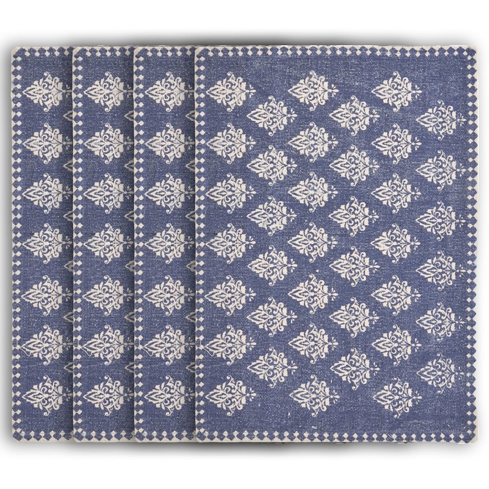 Jubilee Cobalt Blue/Cream Damask Hand-Loomed Placemat, Set of 4