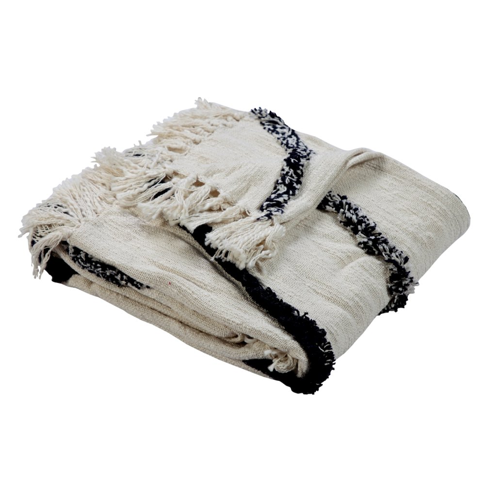 Avant-Garde Cream/Black Geometric Hand-Woven All-Natural Cotton Throw Blanket
