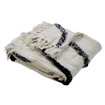 Avant-Garde Cream/Black Geometric Hand-Woven All-Natural Cotton Throw Blanket