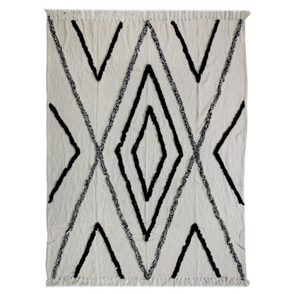 Avant-Garde Cream/Black Geometric Hand-Woven All-Natural Cotton Throw Blanket