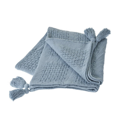 Blue Solid All-Natural Cotton Throw Blanket