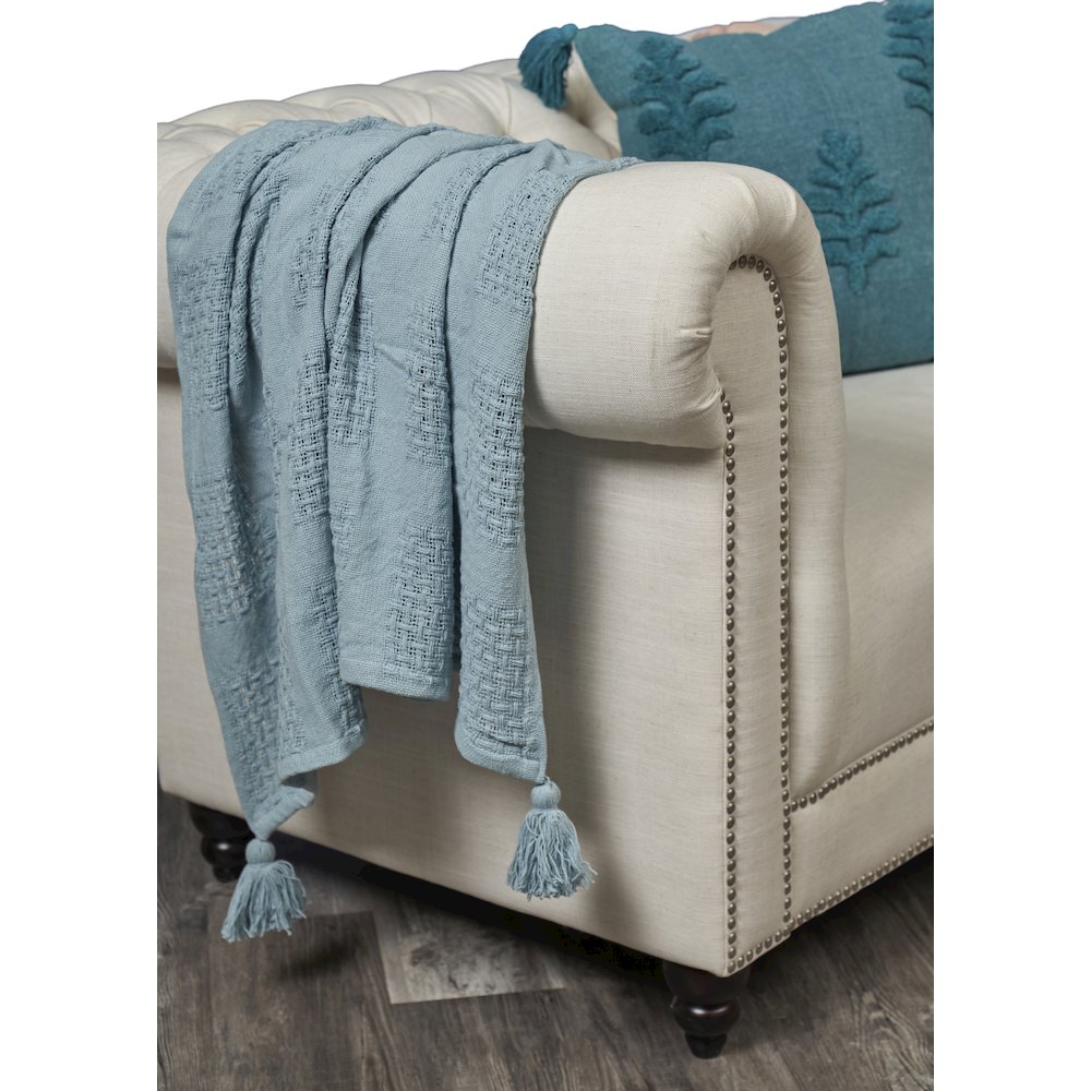 Blue Solid All-Natural Cotton Throw Blanket