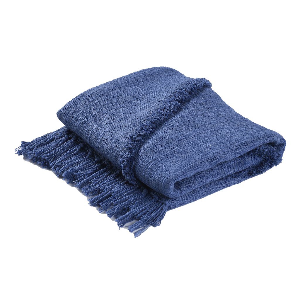 Evette Rios Diamond Tufted All-Natural Cotton Throw Blanket, Navy Blue