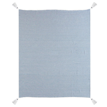 Blue/White Striped Hand-Woven All-Natural Cotton Throw Blanket
