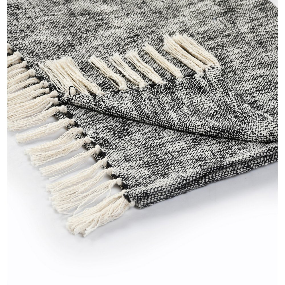 Black/White Distressed Hand-Woven All-Natural Cotton Throw Blanket
