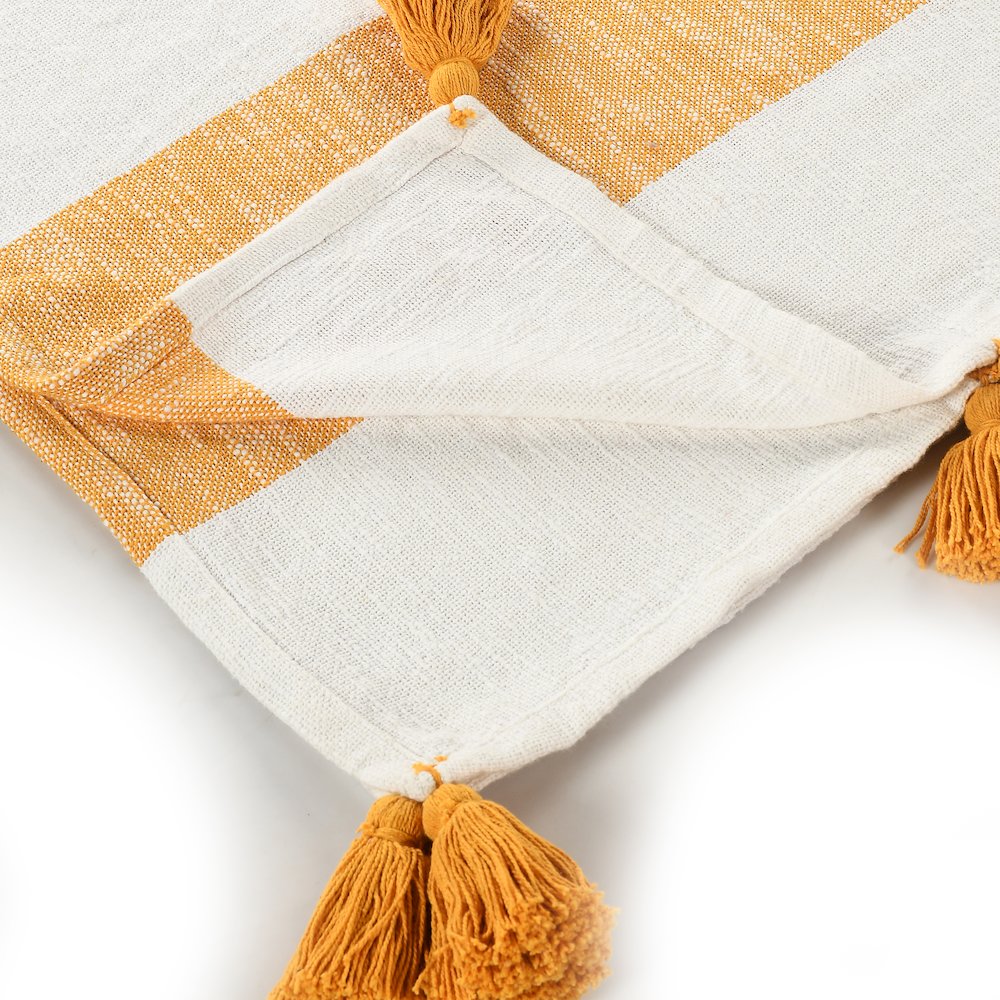 Borderline Striped Hand-Woven All-Natural Cotton Throw Blanket, Yellow