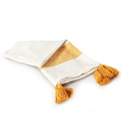 Borderline Striped Hand-Woven All-Natural Cotton Throw Blanket, Yellow