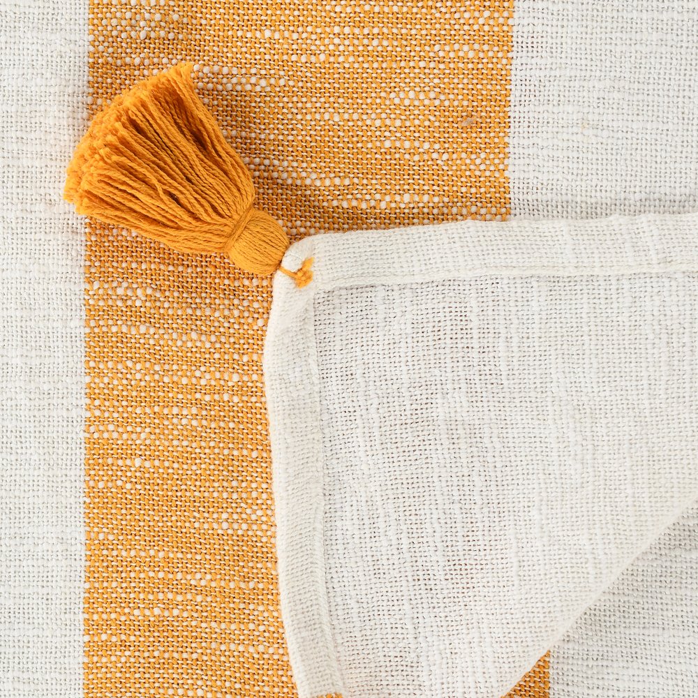 Borderline Striped Hand-Woven All-Natural Cotton Throw Blanket, Yellow