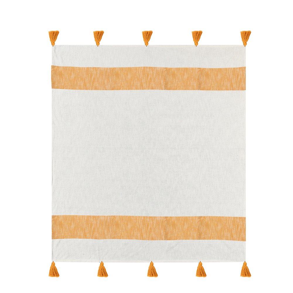 Borderline Striped Hand-Woven All-Natural Cotton Throw Blanket, Yellow