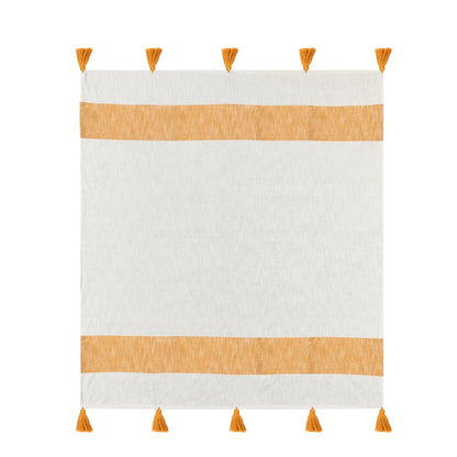 Borderline Striped Hand-Woven All-Natural Cotton Throw Blanket, Yellow