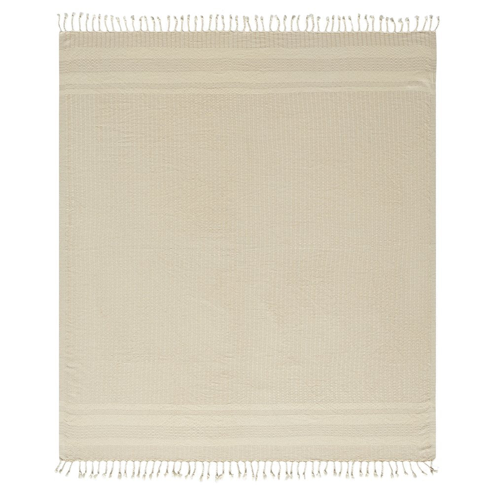 Beige/White Striped Turkish All-Natural Cotton Throw Blanket