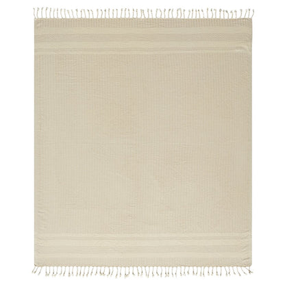Beige/White Striped Turkish All-Natural Cotton Throw Blanket