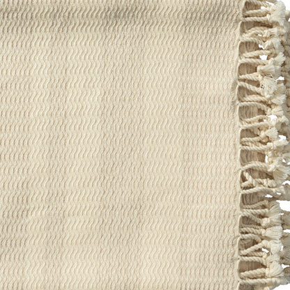 Beige/White Striped Turkish All-Natural Cotton Throw Blanket