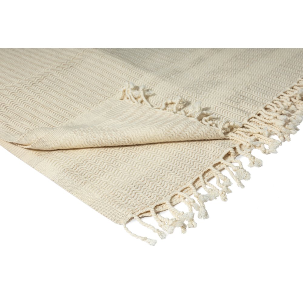 Beige/White Striped Turkish All-Natural Cotton Throw Blanket