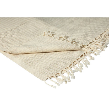 Beige/White Striped Turkish All-Natural Cotton Throw Blanket