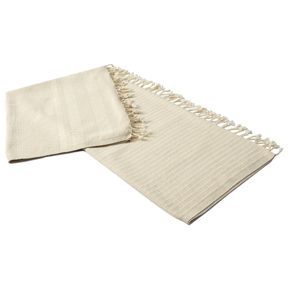 Beige/White Striped Turkish All-Natural Cotton Throw Blanket
