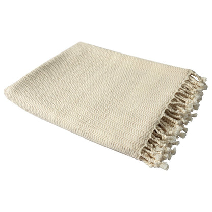Beige/White Striped Turkish All-Natural Cotton Throw Blanket