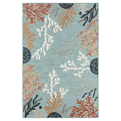 Coral Reef Hi-Low Coastal Blue Indoor Outdoor Area Rug