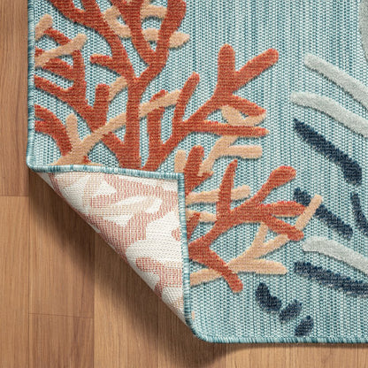 Coral Reef Hi-Low Coastal Blue Indoor Outdoor Area Rug