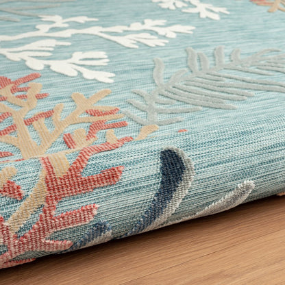 Coral Reef Hi-Low Coastal Blue Indoor Outdoor Area Rug