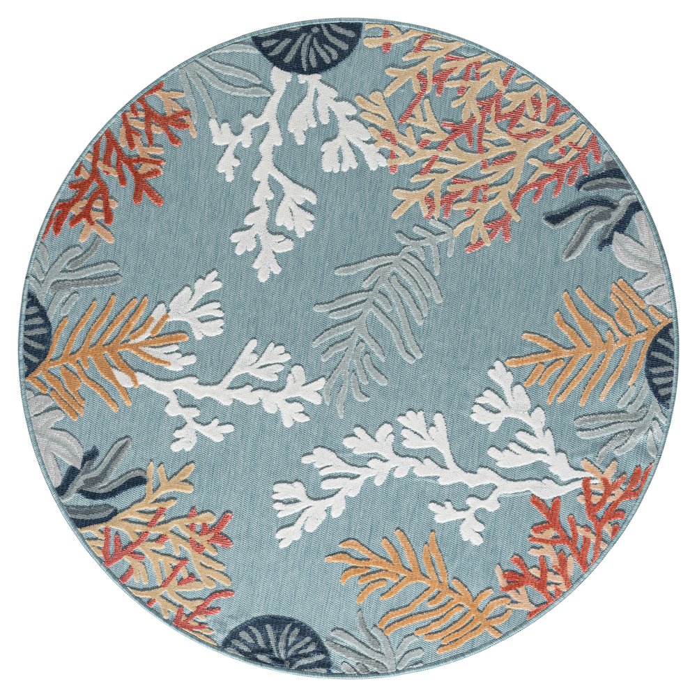 Coral Reef Hi-Low Coastal Blue Indoor Outdoor Area Rug