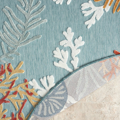 Coral Reef Hi-Low Coastal Blue Indoor Outdoor Area Rug