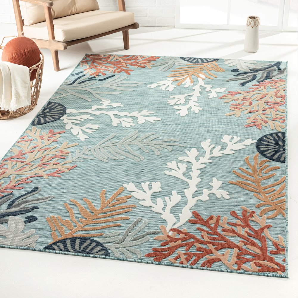 Coral Reef Hi-Low Coastal Blue Indoor Outdoor Area Rug