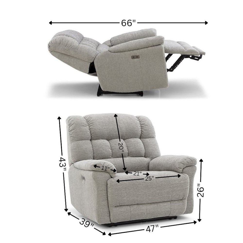 Light Gray Power Recliner Chair Oversized with Electric Recline and USB Port