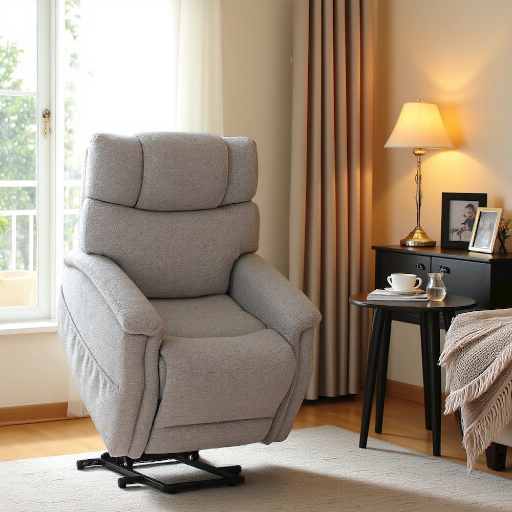 Light Gray Power Lift Recliner Chair for Elderly with USB and Electric Recline