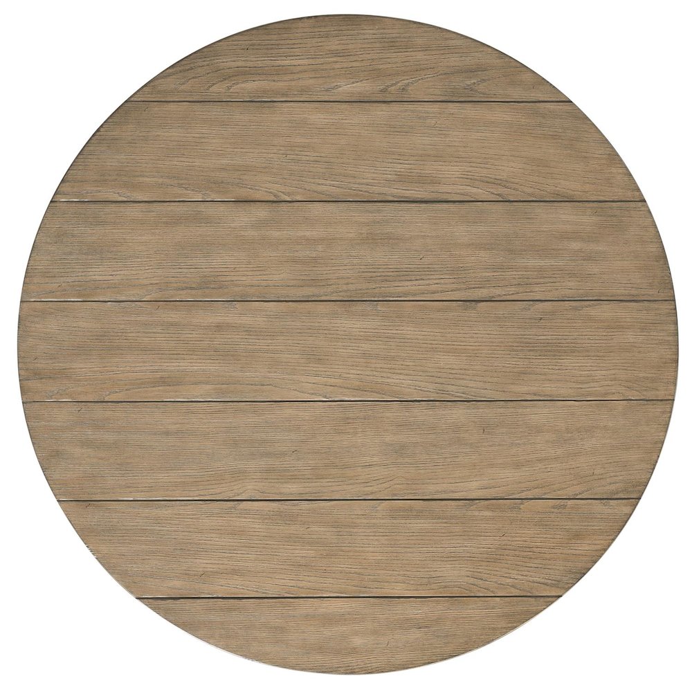 Brown Round Cocktail Table, Poplar Ash Veneer, V-Grooves Top, Lower Shelf