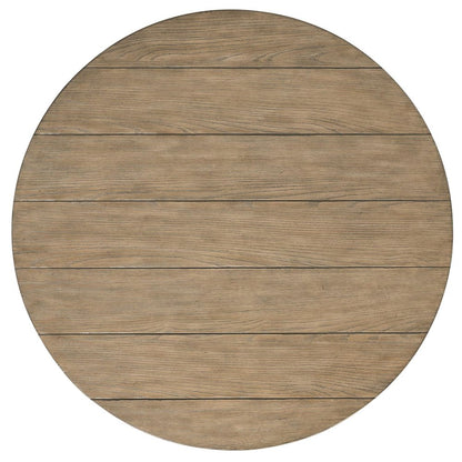 Brown Round Cocktail Table, Poplar Ash Veneer, V-Grooves Top, Lower Shelf