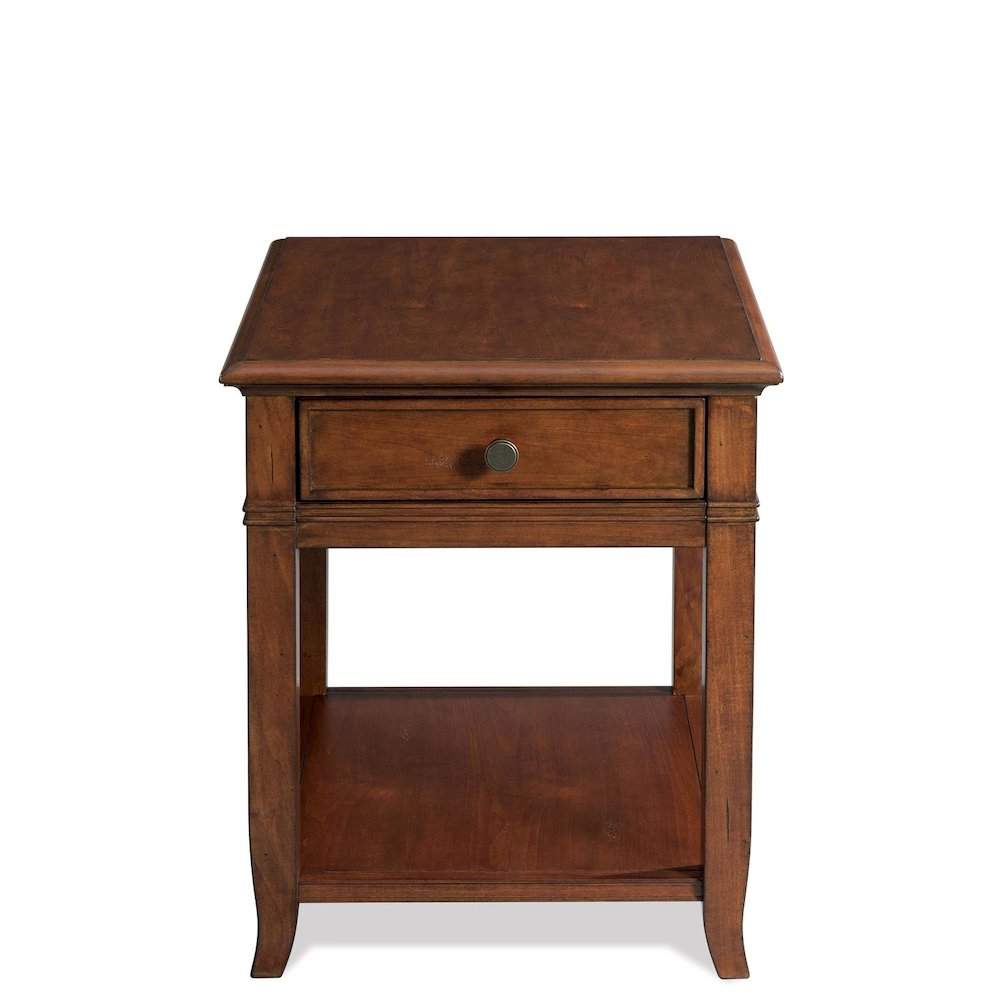 Brown End Table, Poplar Cherry Veneer, Dovetail Drawer, Fixed Lower Shelf