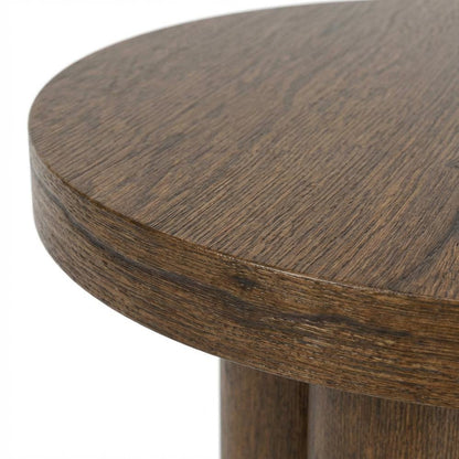 Brown Round End Table with Pedestal Base for Living Room Corners