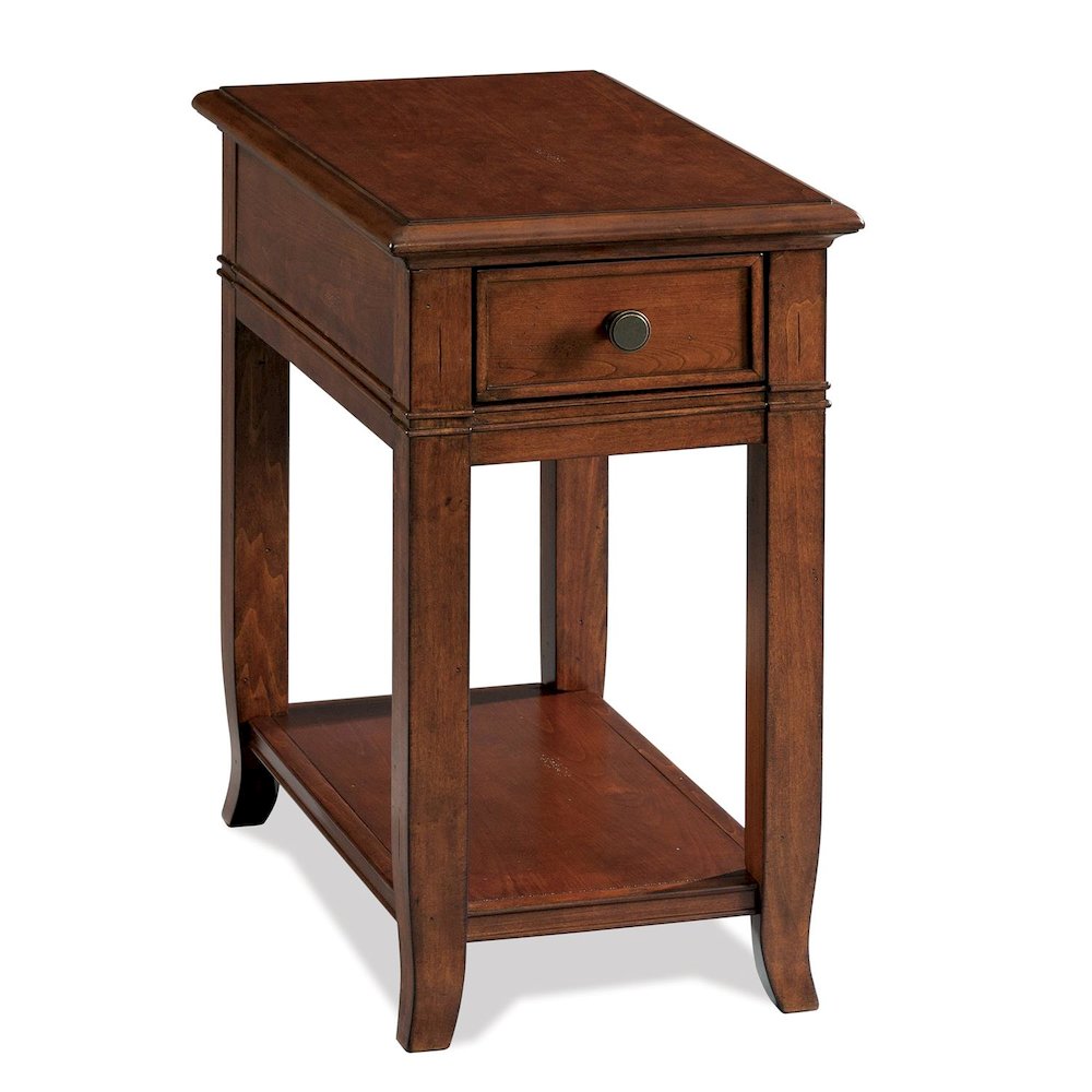 Brown Chairside Table, Poplar Cherry Veneer, Dovetail Drawer, Fixed Shelf