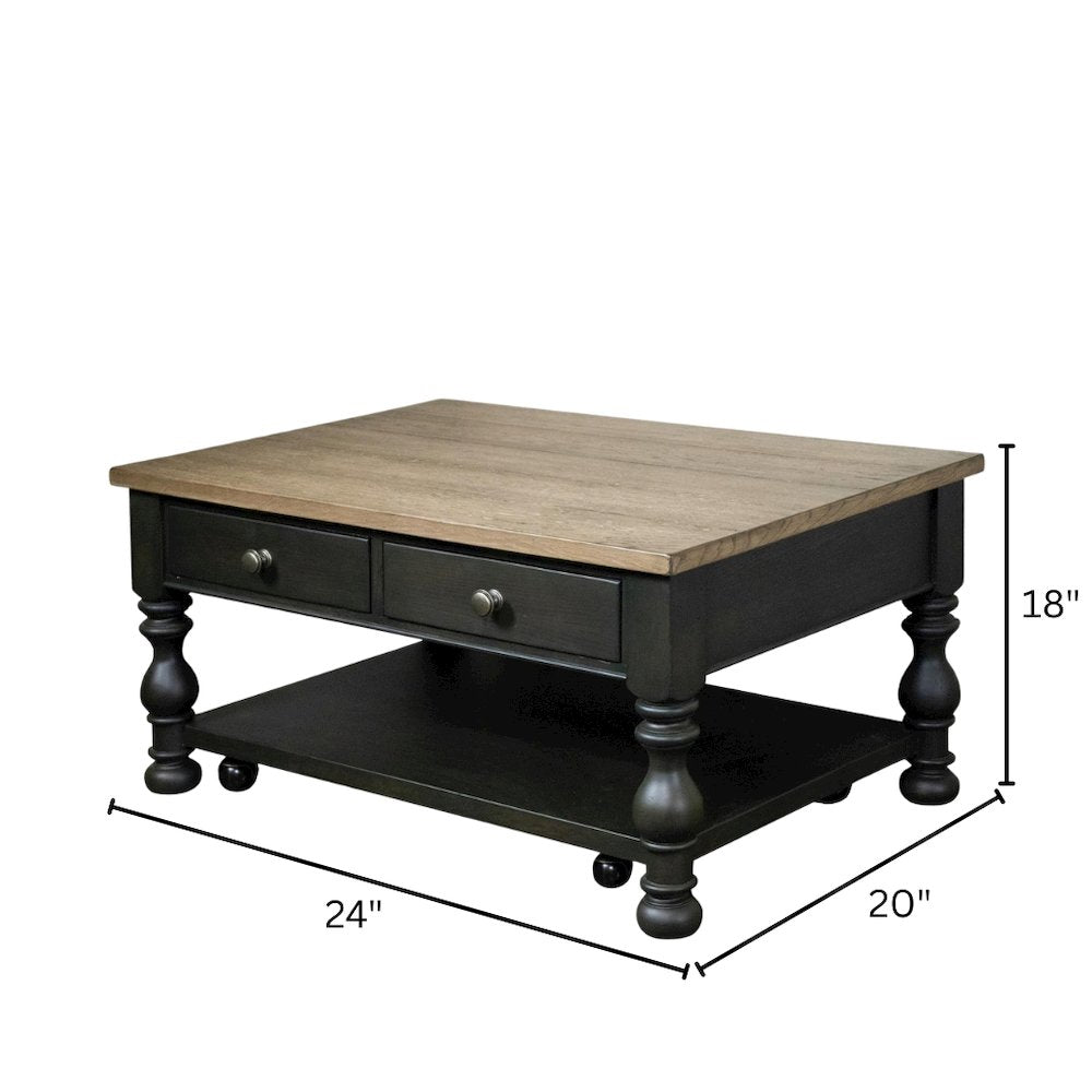 Brown Rectangle Table, Poplar Ash Veneer, 2-Drawer Storage, Lower Shelf, Casters