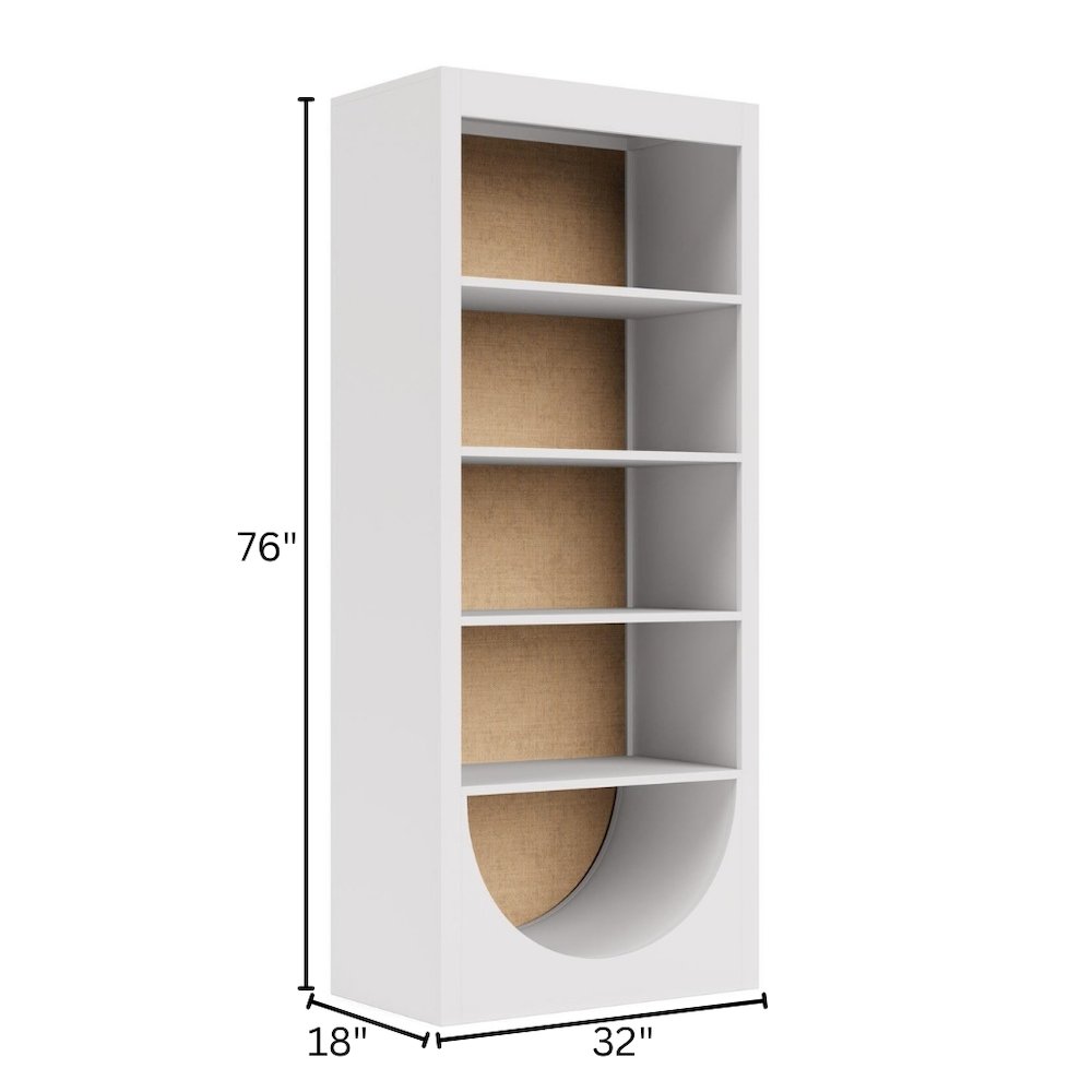 White Bookcase, Pine Veneers, Rattan Back, 4 Adjustable Shelves, Tip Restraint