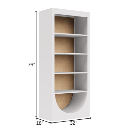 White Bookcase, Pine Veneers, Rattan Back, 4 Adjustable Shelves, Tip Restraint