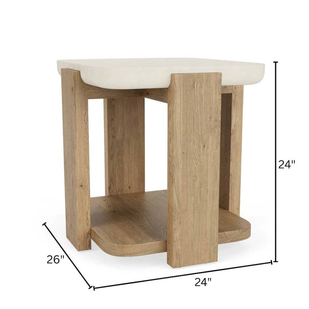 Beige End Table, Oak Veneers, Textured Radiused Top, Modern Side Accent