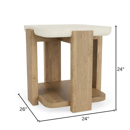 Beige End Table, Oak Veneers, Textured Radiused Top, Modern Side Accent