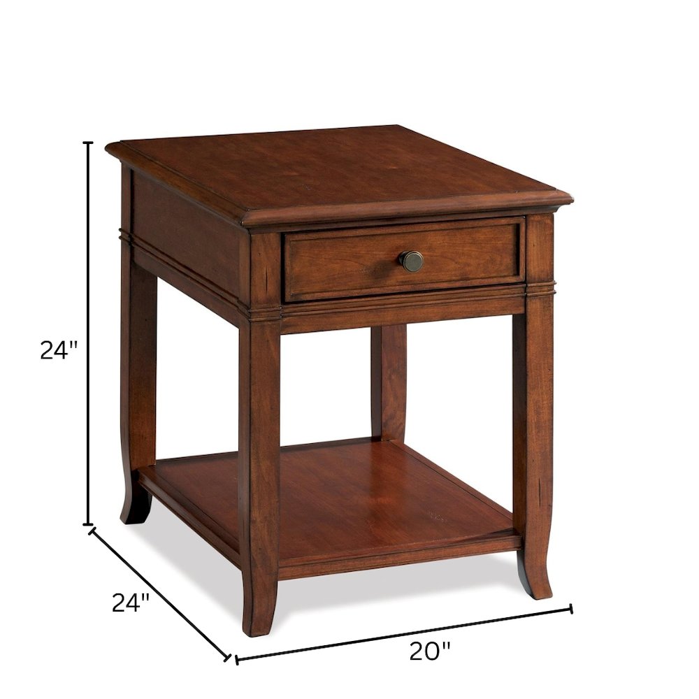 Brown End Table, Poplar Cherry Veneer, Dovetail Drawer, Fixed Lower Shelf