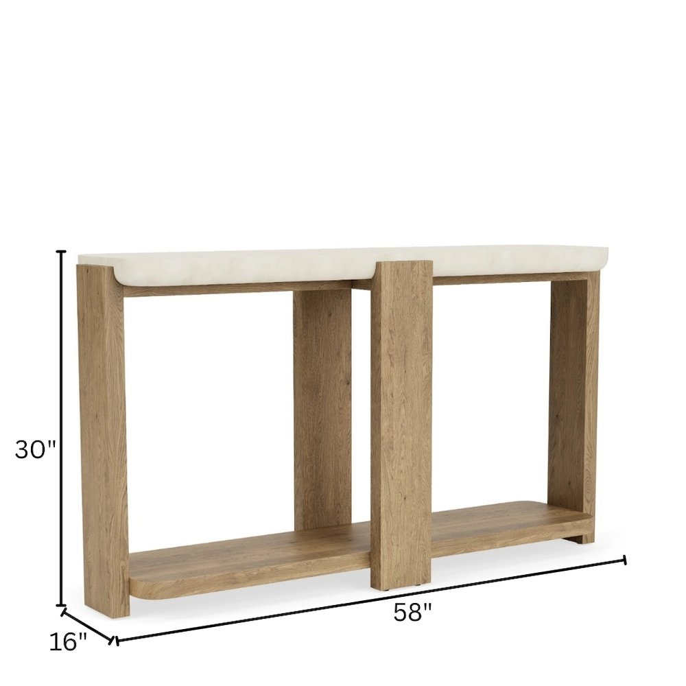 Beige Sofa Table, Oak Veneers, Textured Top, Radiused Edges, Console Accent