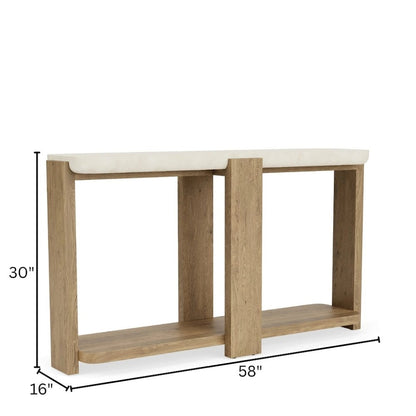 Beige Sofa Table, Oak Veneers, Textured Top, Radiused Edges, Console Accent