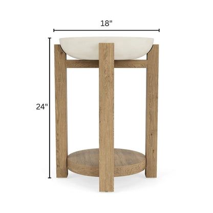 Beige Chairside Table, Oak Veneers, Textured Radiused Top, Compact Side Piece