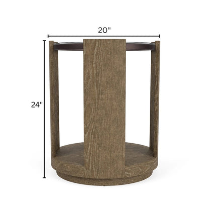 Brown Chairside Table, Hardwoods & Oak Veneers, Curved Opening Storage