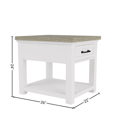 Beige Farmhouse End Table Living Room Sofa Side Table Wood Furniture